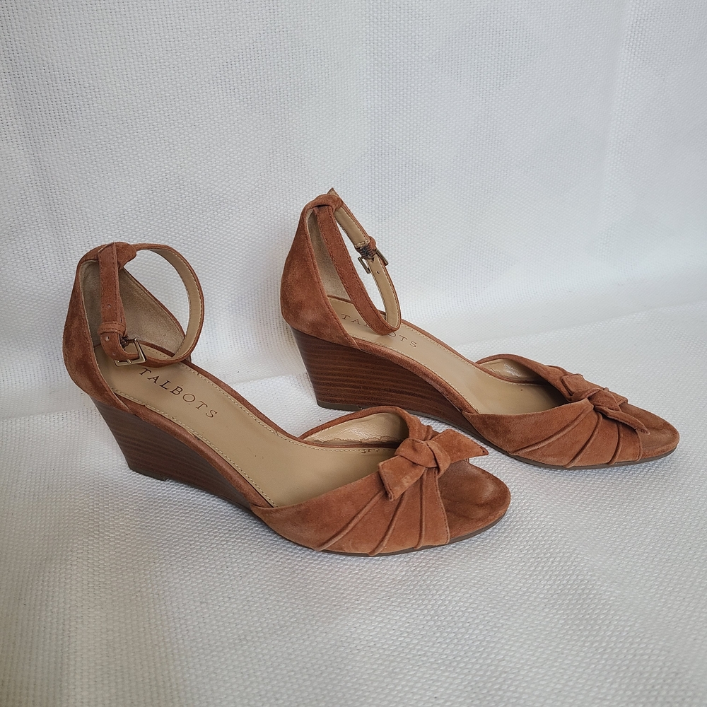 Talbots Women's Tan Suede Leather Wedge Sandals 6.5 Y2K